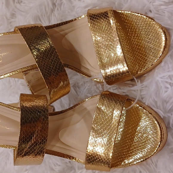 Jessica Simpson Diza Metallic Gold Snakeprint Platform Sandals SZ 9.5 NEW - Picture 11 of 16